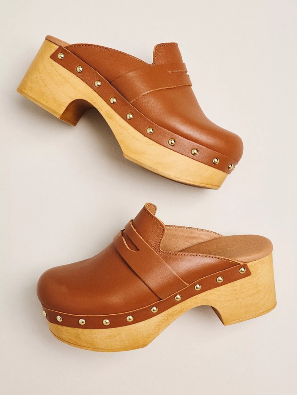 By Anthropologie Studded Loafer Wood-Bottom Clogs EU 41 US 10-10.5